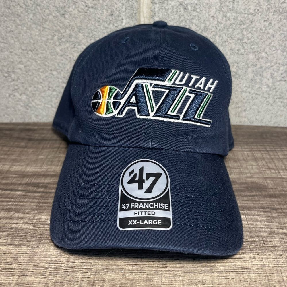 Navy Blue NBA Utah Jazz Basketball Fitted Size XXL '47 Franchise Dad Hat Cap NWT